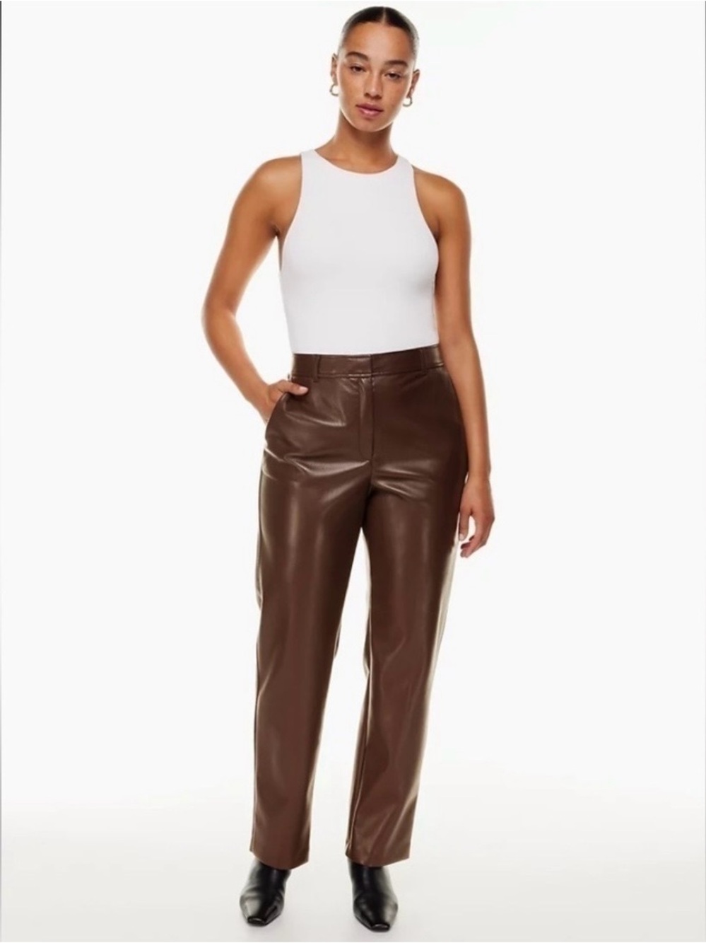 Aritzia Straight-Leg Faux Leather Pants in Dark Brown